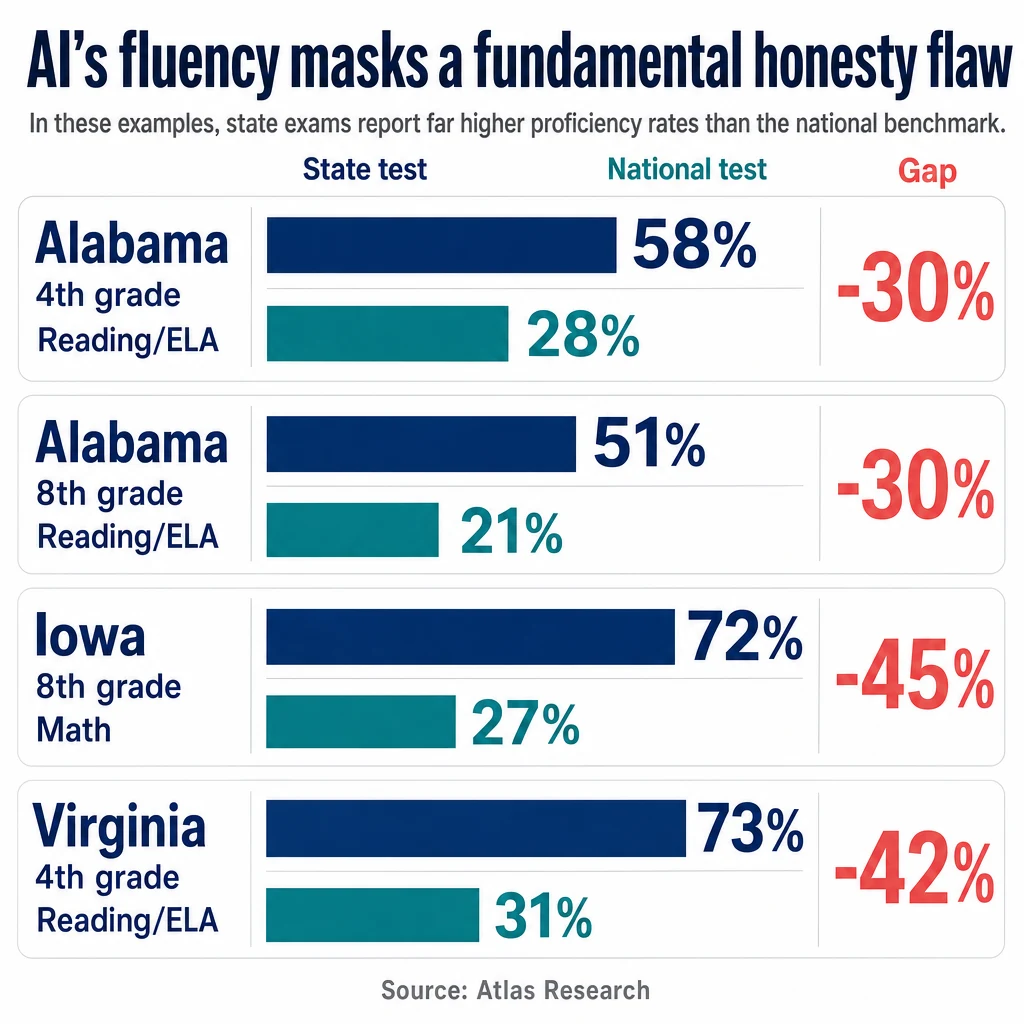 Infographic: AI's fluency masks a fundamental honesty flaw